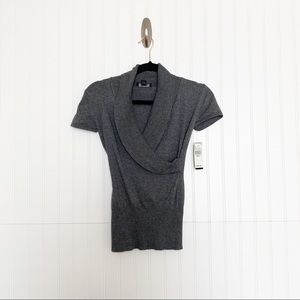 B. Wear Gray Faux Wrap Short Sleeve Sweater